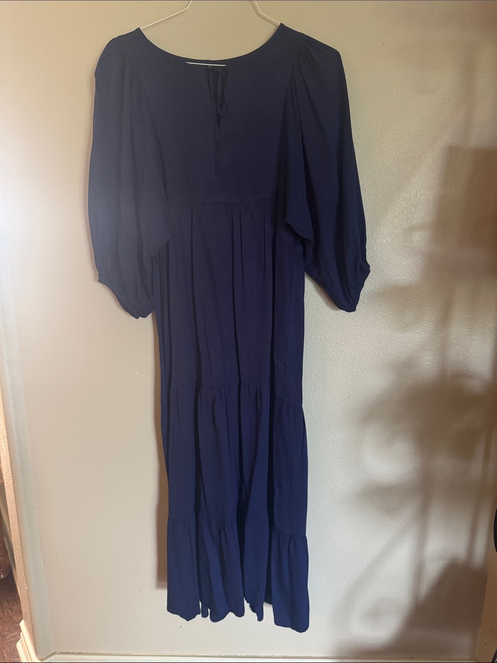 Amazon Navy Tiered Midi Dress with Balloon Sleeves
